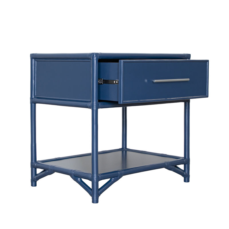 Olivia Collection 1 - Drawer Rattan Nightstand, Navy