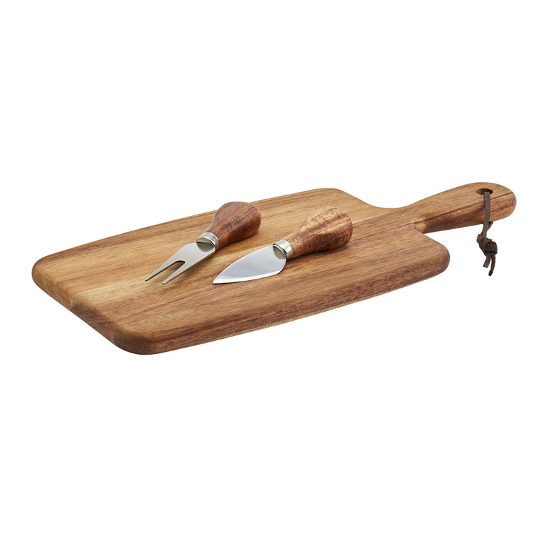 Acacia Wood Rectangular Serving Board Set with Knives