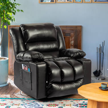 Manual Glider Recliner Swivel Rocking Chair with Lumbar Pillow Cup Holders Latitude Run Leather Type: Brown