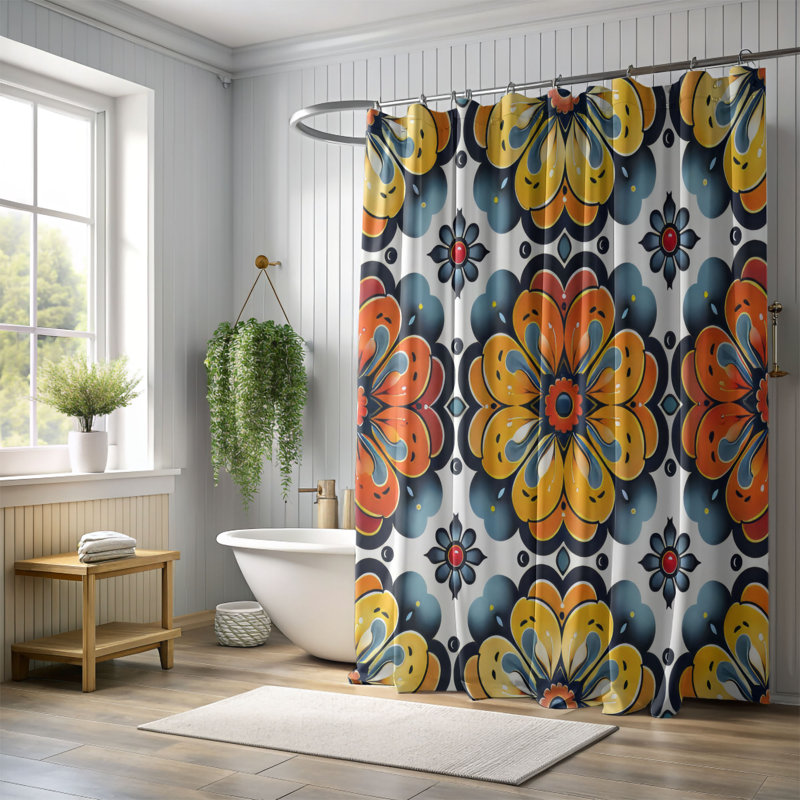 Ringed Flowers - Premium Shower Curtain, 74"H x 71"W