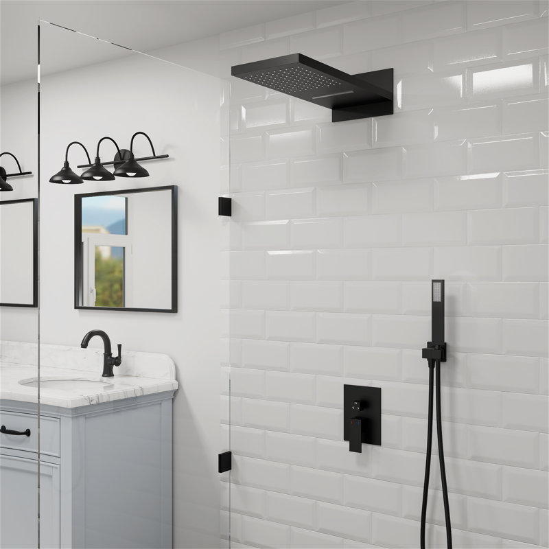 Rainfall and Waterfall Shower System  with Huge Face Rain Shower Head, Rough-in Valve, Matte Black