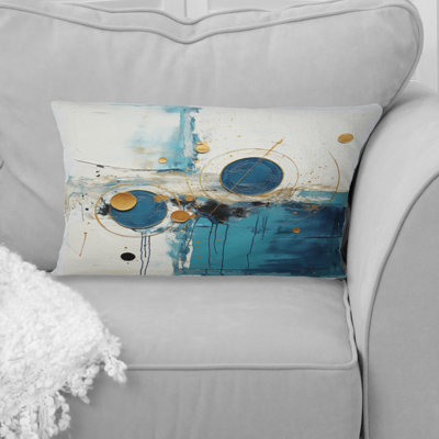 New Harmony Circular Abstract In White And Blue - Abstract Geometric Printed Throw Pillow