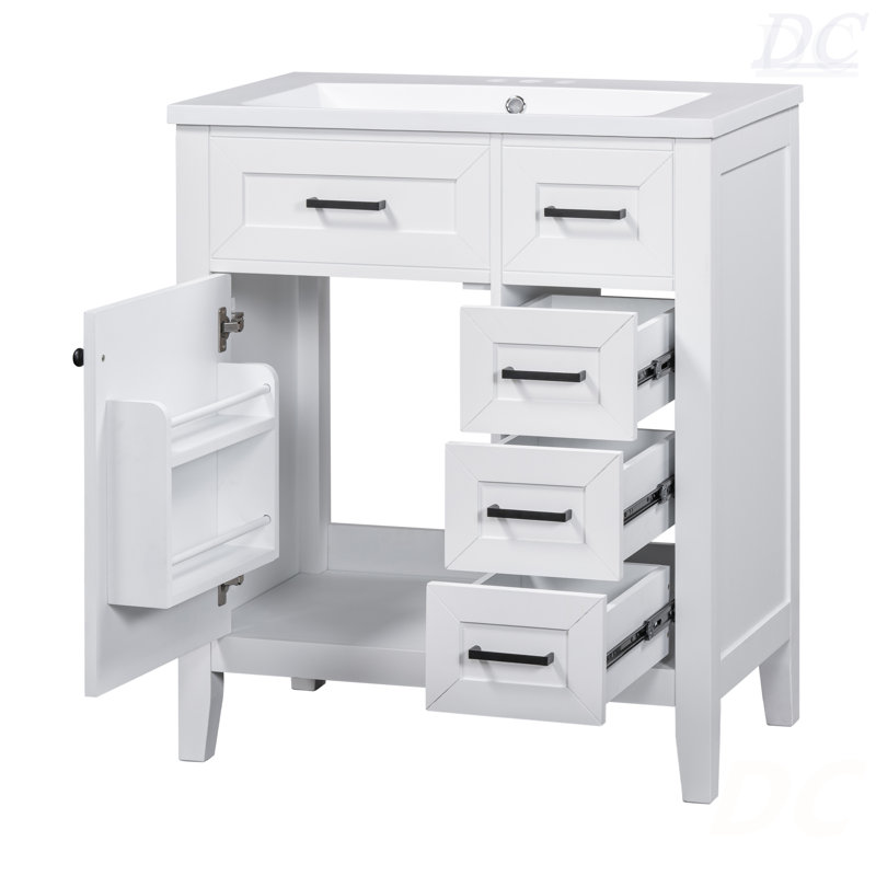 Ensemble de meuble-lavabo 30 po avec lavabo, armoire de salle de bain blanche avec tiroirs, structure solide et panneau de fibres à densité moyenne