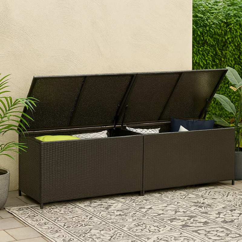 Jer Outdoor Storage Box With Gas Lift, 79 Inch Rattan Woven, Brown