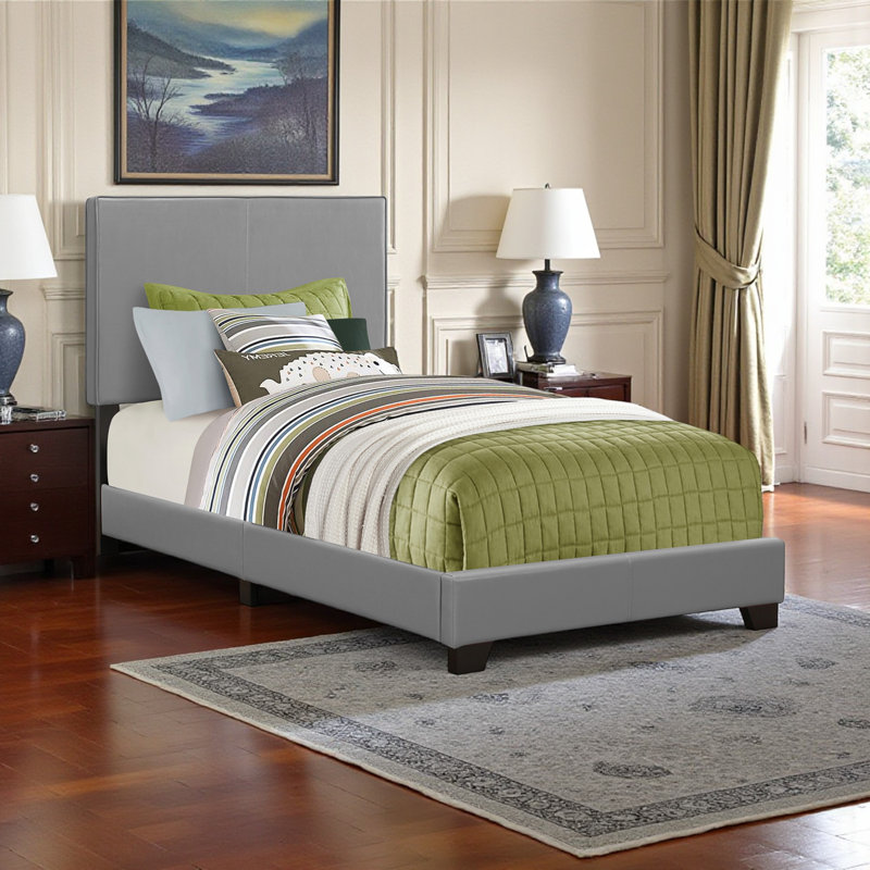 Lit simple tapissier en similicuir gris H 45,59 po x l 42,88 po x L 80,88 po Bowie