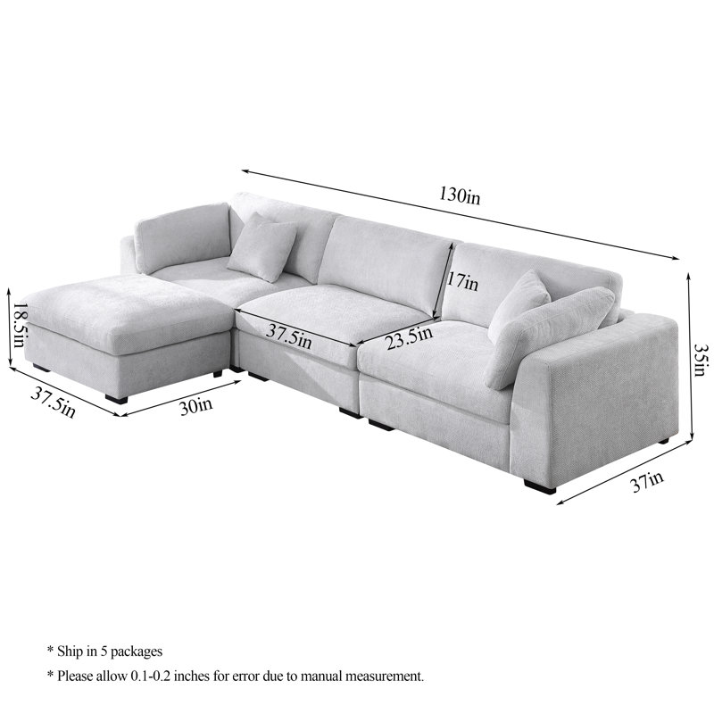 Canapé modulaire surdimensionné en L surdimensionné avec assise profonde et repose-pieds large
