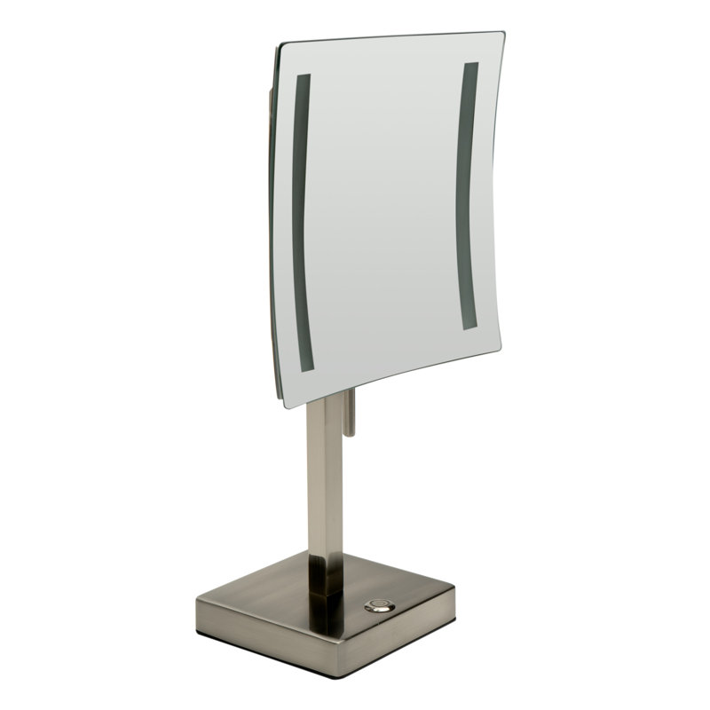 Miroir de maquillage/rasage lumineux sans cadre à plateau de table carré, Nickel brossé