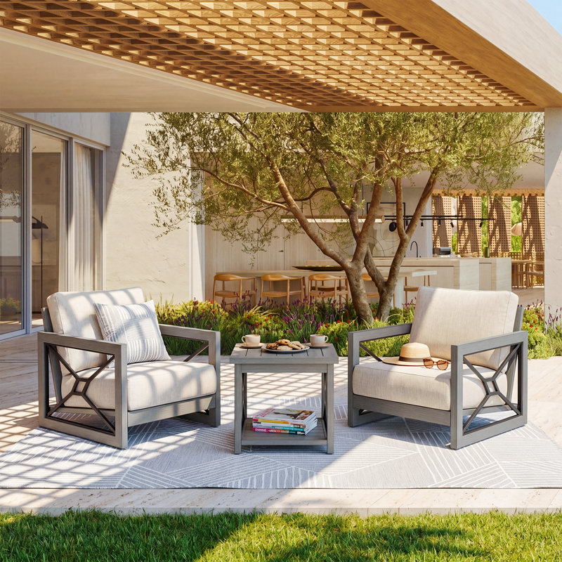Marindo Aluminum 2 Person Patio Conversation Seating Group With Sunbrella® Cushions