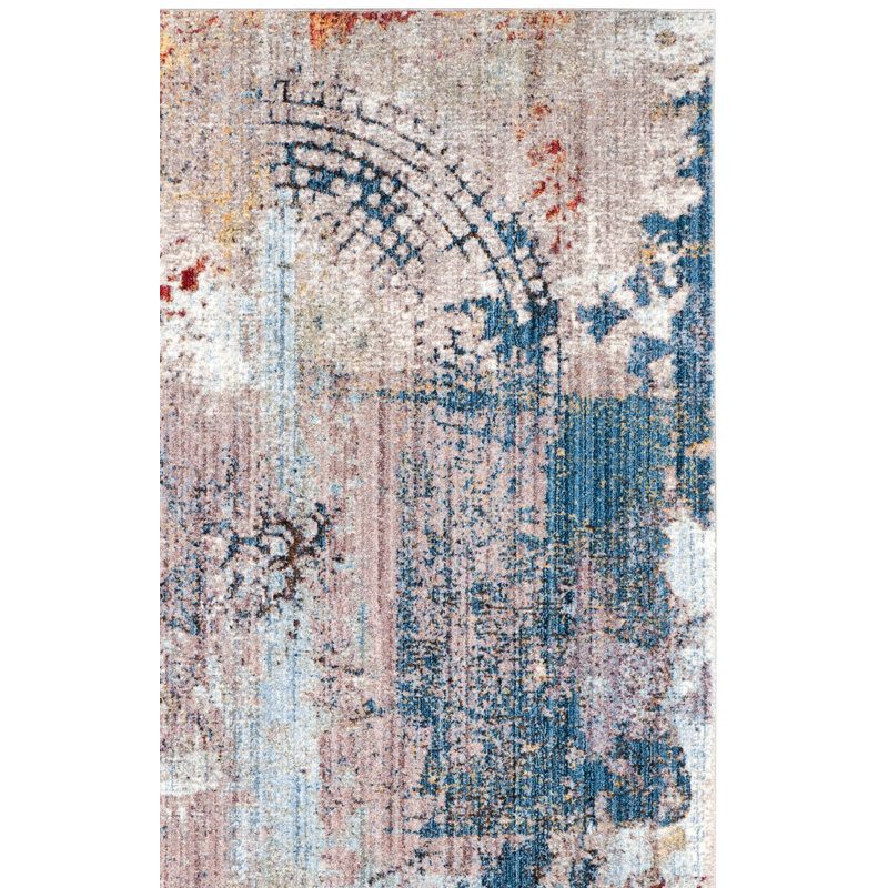 Tapis à motif abstrait bleu Massad, Rectangle 5 pi 1 po x 7 pi 6 po