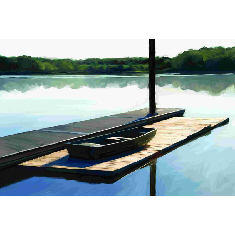 Bateau sur un lac - impression sur toile tendue, H 8 po x l 12 po