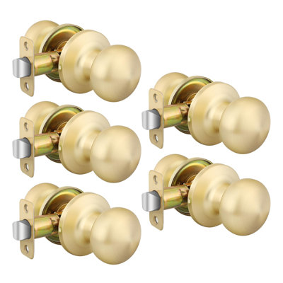Gold Closet Door Knobs, Passage Door Knobs, Brushed Gold Door knob Without Lock for Hallway, Closet(5 Pack)