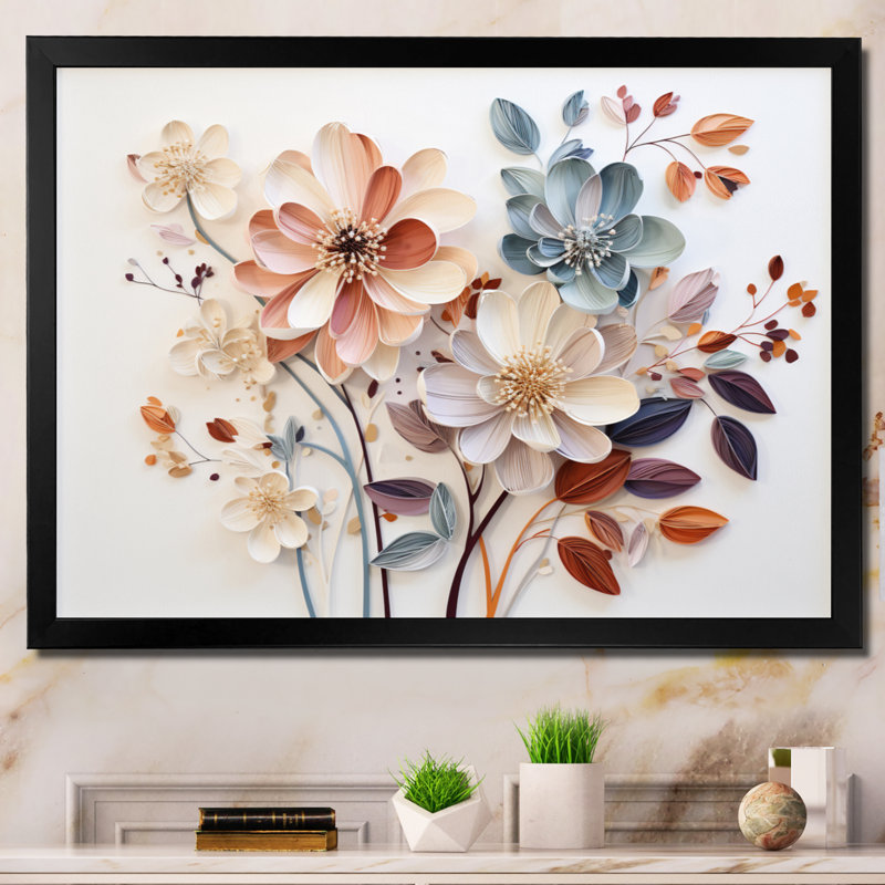 Collage botanique blanc - reproductions de toiles abstraites botaniques, H 34 po x l 44 po x P 1,5 po, Toile tendue