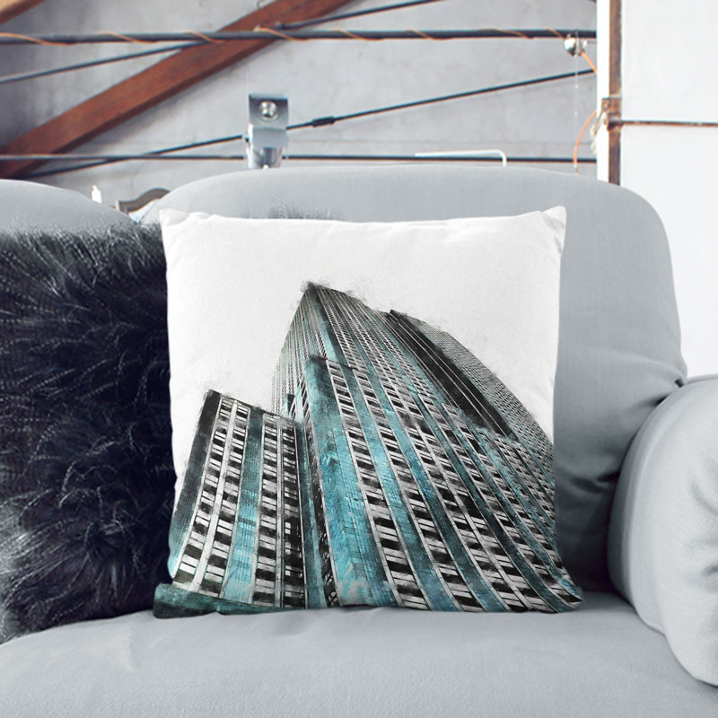 The Empire State Building Painting Cushion with Filling, 55cm H x 55cm W x 20cm D