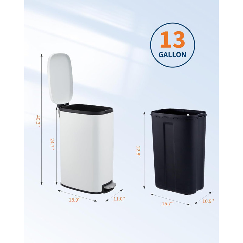 Poubelle à pédale incurvée de 50 L, blanc mat, Blanc