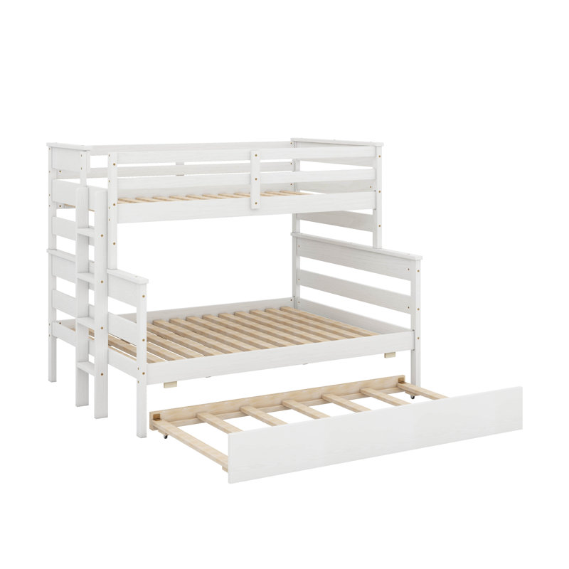 Lit superposé simple au-dessus d'un lit double avec lit gigogne en bois, Blanc
