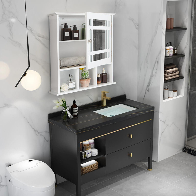 Kentez 20'' W 24'' H Surface Framed Medicine Cabinet Mirror Adjustable, White