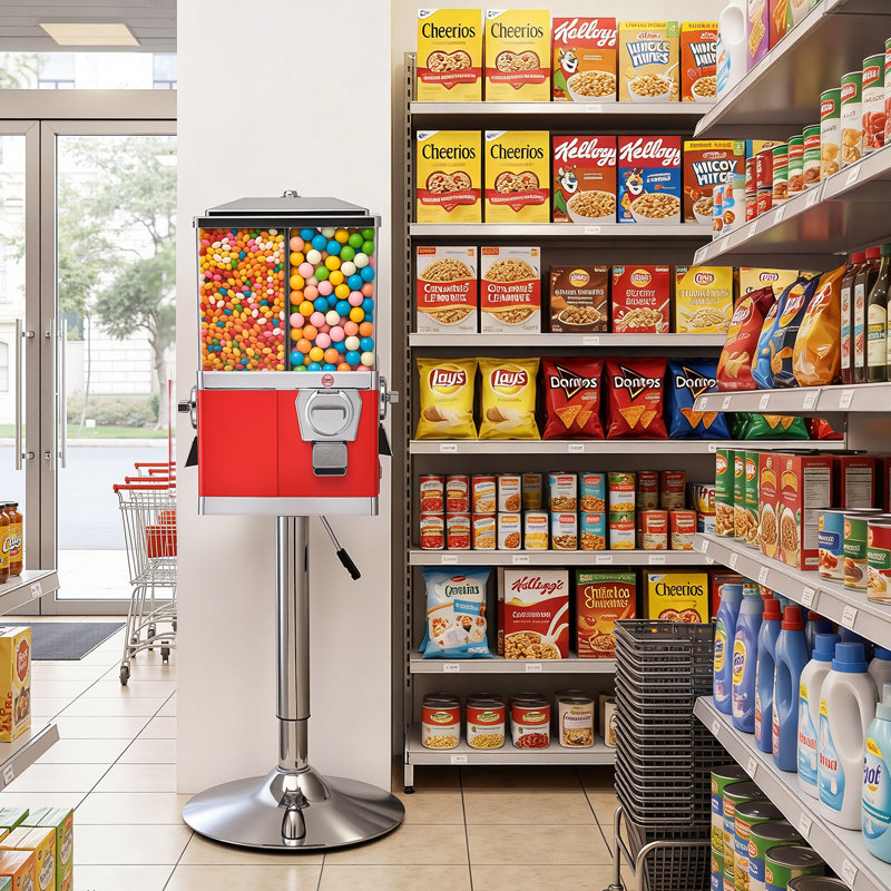 Candy Vending Machine, Four Compartment Candy Vending Machine with Stand, Gumball & Candies Vendings Machines with Adjustable Height, Vintage Candies Dispenser for Shop, Arcade, Family Gathering