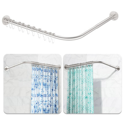Tringle à rideau de douche en L, tringle réglable de 39 à 53 po x 71 à 85 po, 12 crochets à anneaux