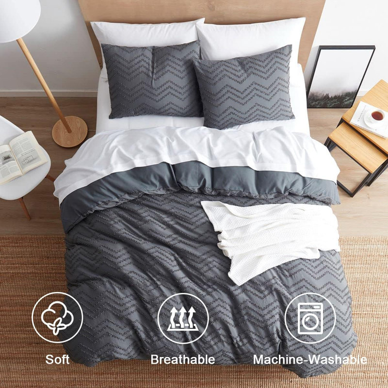 Soft All-Season Duvet Cover Set with Comforter Insert and Shams, Gray, King