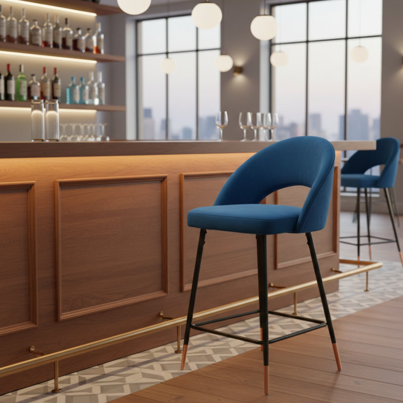 Tabouret de comptoir en velours Rebecca, Bleu