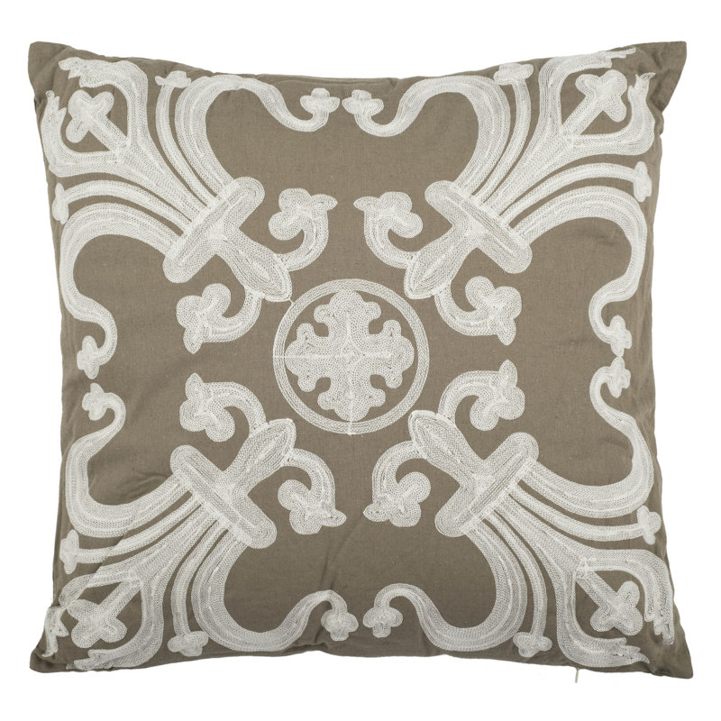 Embroidered Cotton Reversible Throw Pillow, Square 18", Orange
