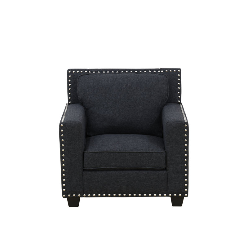 Fauteuil d'appoint moderne en lin avec pieds en bois massif pour le salon ou la chambre à coucher, Lin noir