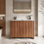 Meuble-lavabo autoportant 35,8 po avec plateau en pierre frittée Snow-Mountain lustrée, portes texturées ondulées biologiques, lavabo non inclus