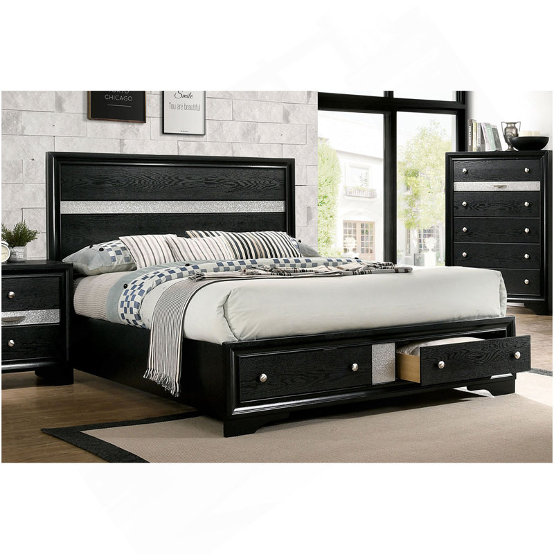 1pièce lit grand contemporain noir 1pc