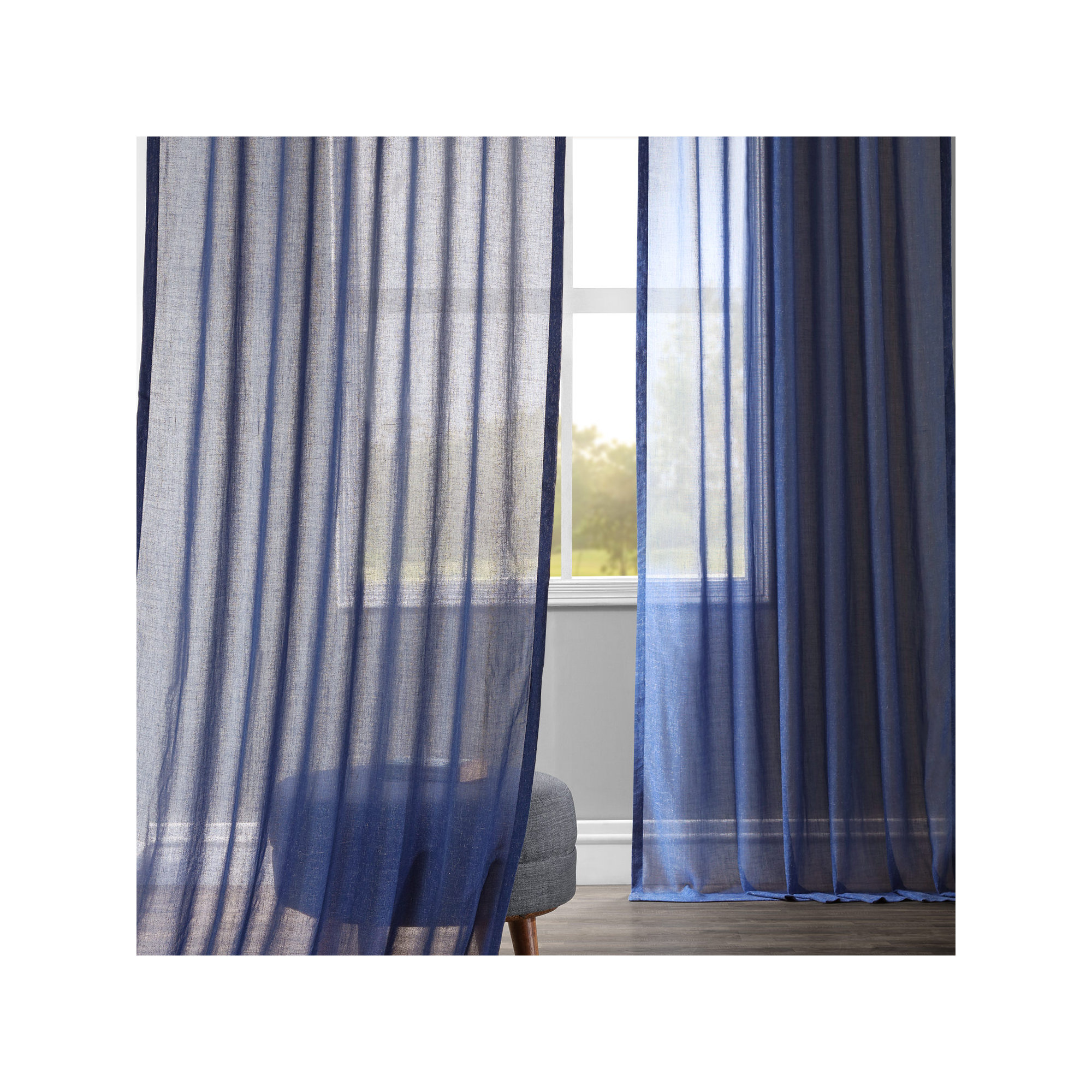 Larsa Sheer Linen Blend Curtain, Blue Lapis, 50" W x 120" L