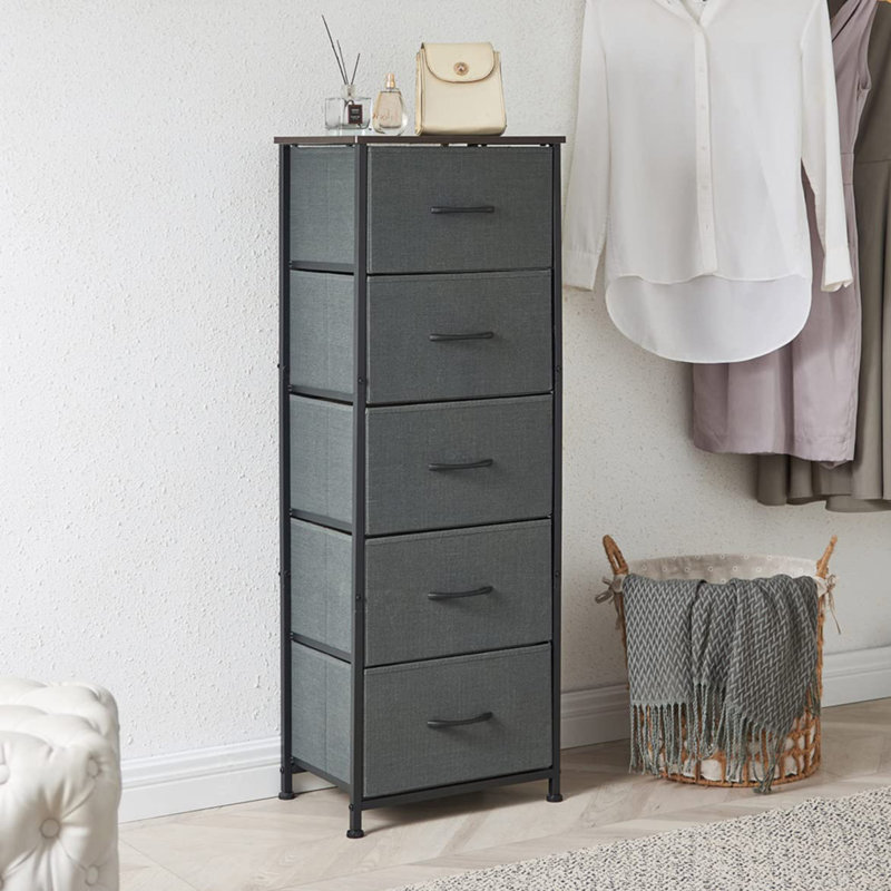 Commode 5 tiroirs Ensor, Noir / gris anthracite