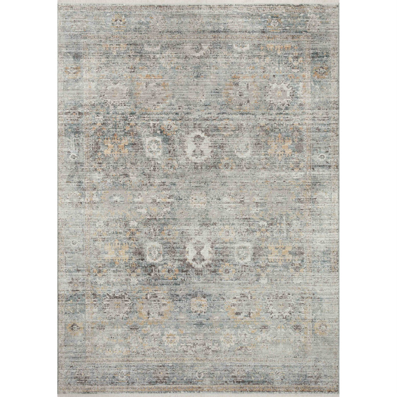 Teal & Gold Oriental Square Synthetic Rug, 1'6"x1'6"