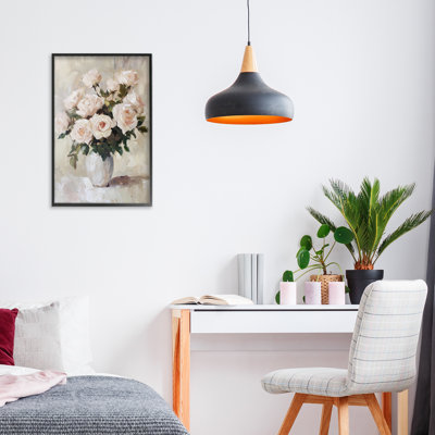 Roses pêche dans un vase à fleurs, estampe numérique, design par Petal Prints Design