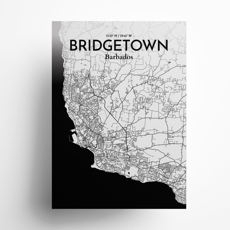 «Bridgetown City Map», impression, Noir et blanc, H 27,6 po x l 19,7 po