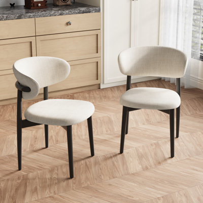 Niell Mid-Century Ash Dining Chairs, Black Solid Wood Legs, Not Assembled Need, Beige Kitchen Chairs for Dining Room