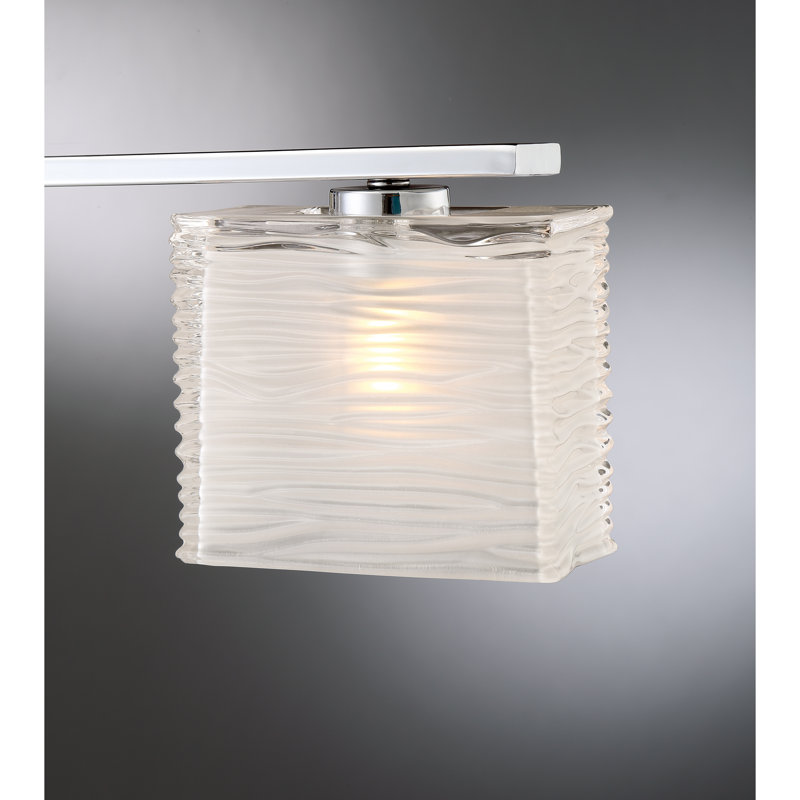 Éclairage de salle de bain à intensité variable à 3 lumières avec abat-jour en verre ondulé Dunreith, Chrome poli