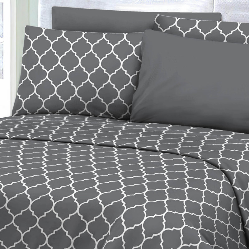 Ensemble de draps en microfibre géométrique Carter, Ensemble de draps pour lit double + drap-housse + , gris