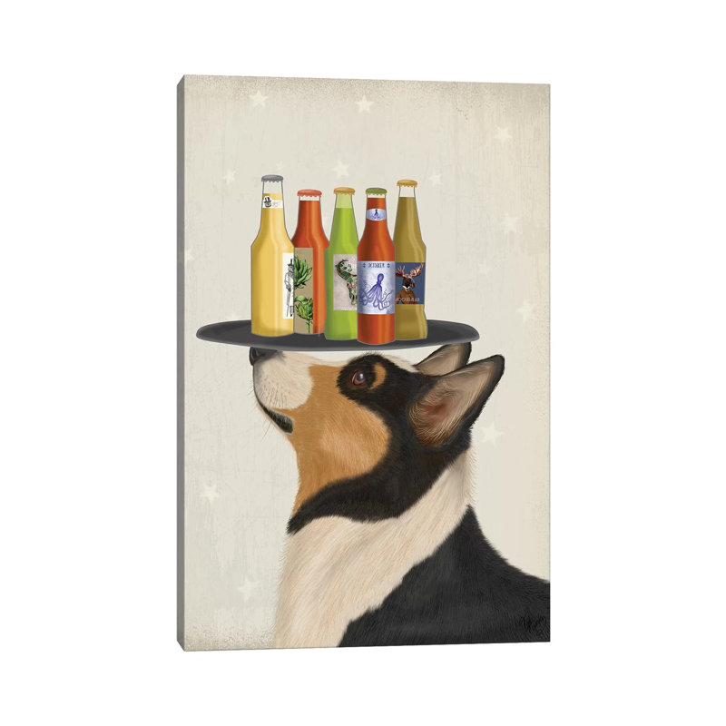 Corgi Tricolour Beer Lover by Fab Funky - Wrapped Canvas Gallery-Wrapped Canvas Giclée, 20.32 cm H x 30.48 cm W