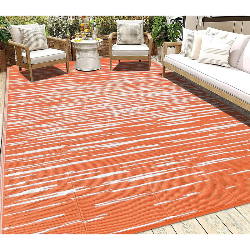 Reversible Plastic Outdoor Rug Waterproof for Patios Clearance,Camping RV,Picnic,Backyard,Deck,Balcony,Porch, Orange