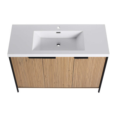 Meuble-lavabo autoportant avec lavabo en résine double et portes d'armoire à fermeture en douceur