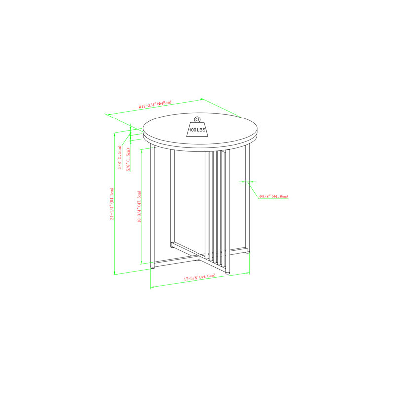 Modern Metal-Slat Round End Table, Coastal Oak/White
