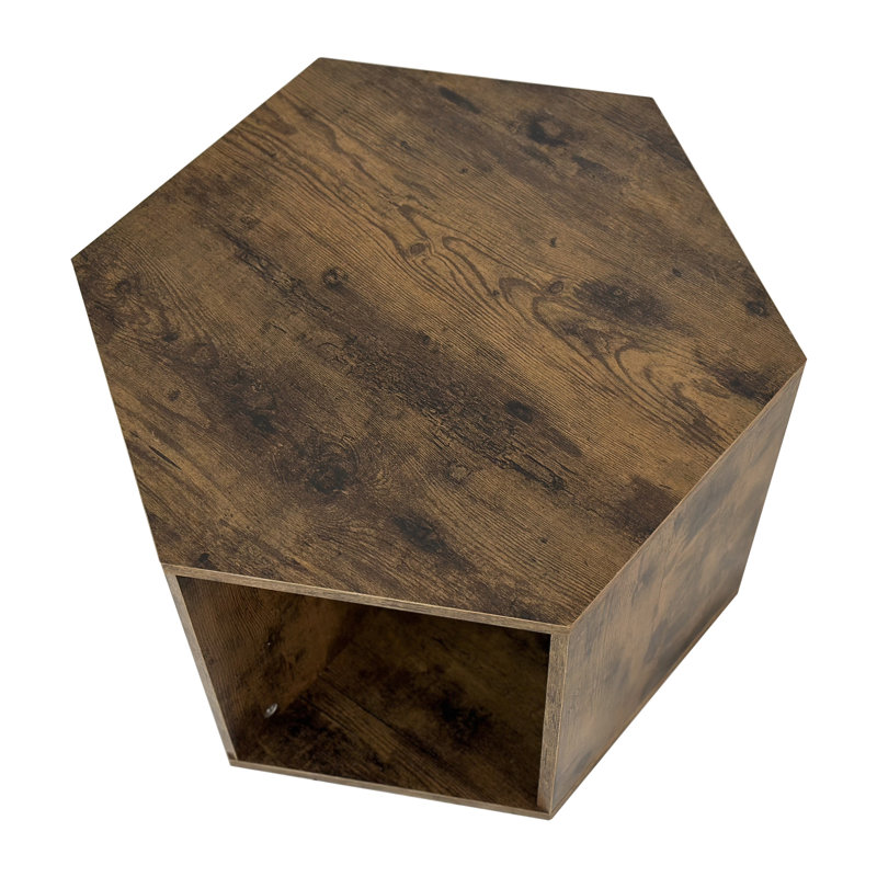 Table basse hexagonale polyvalente en bois antique, structure robuste, grand espace de rangement, design élégant, table de chevet en bois facile à installer, matériau robuste, étapes d'assemblage simples et tendance