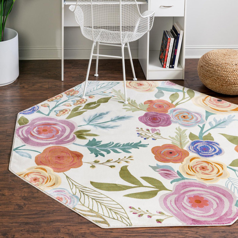 Tapis ivoire à motif floral Daignault, Octogone 6 pi x 6 pi
