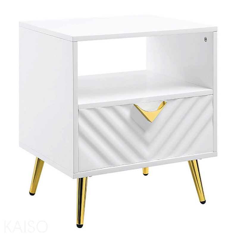 Table de bout blanche brillante avec tablette