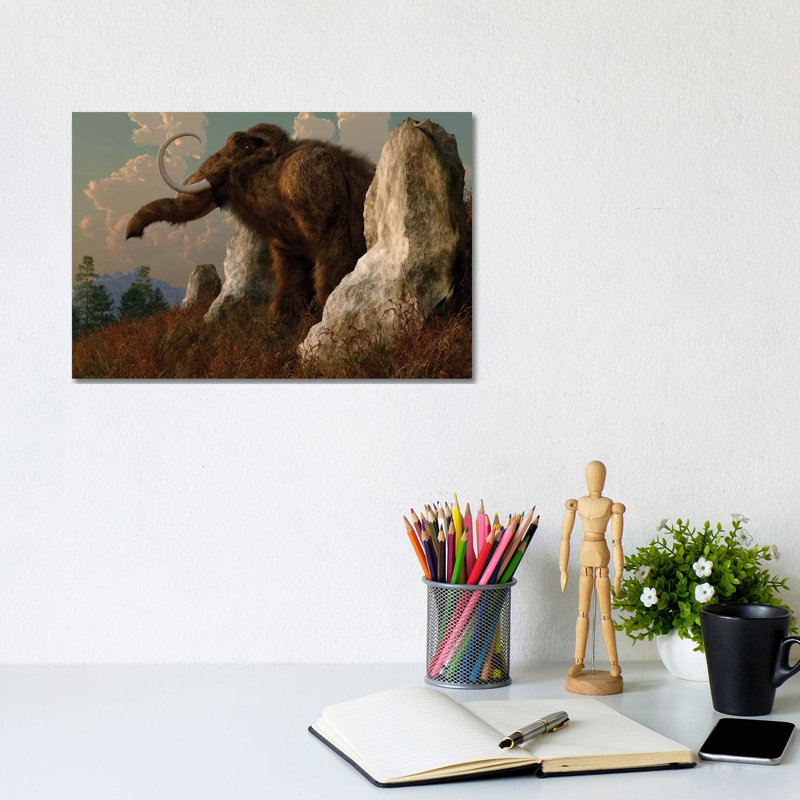 A Mammoth Standing Among Stones on a Hillside 1 Piece Wrapped Canvas Painting, 20.32cm H x 30.48cm W x 1.905cm D