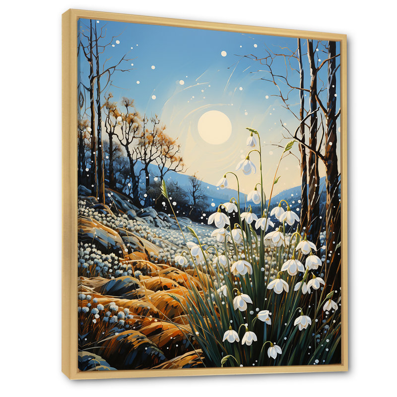«Kretzmer White Snowdrops Field Pointillism I», reproduction sur toile, Cadre naturel flottant, H 32 po x l 16 po x P 1 po