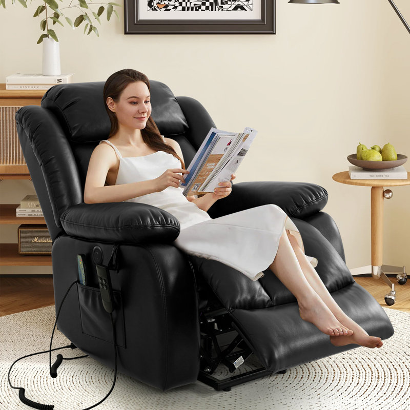 Breathable Leather Dual Motor Assist Power Lift Recliner Chair With Heating And Massage, Lay Flat Power Recliner For The Elderly