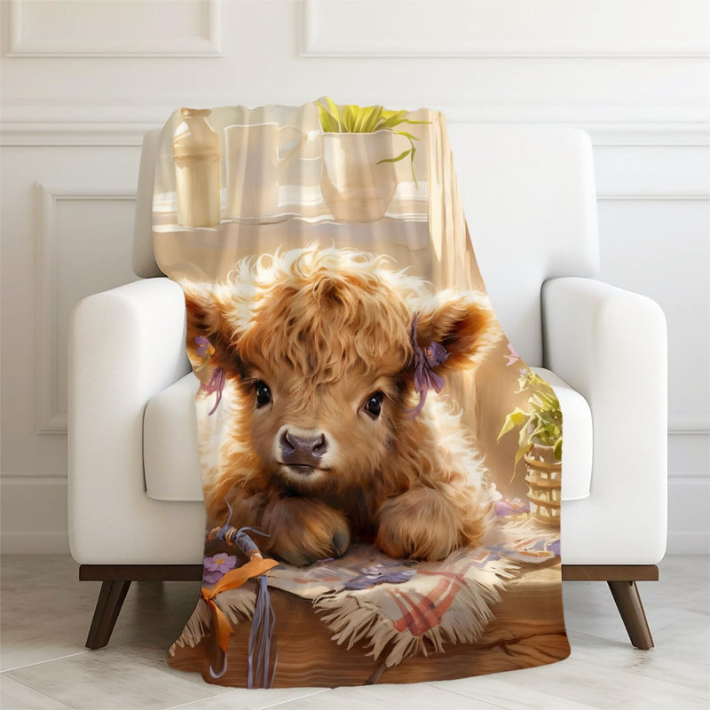 Jeté en molleton Highland Cow 50 po x 60 po, douillette douillette de style campagnard pour lit et chambre à coucher, cadeau pour femme