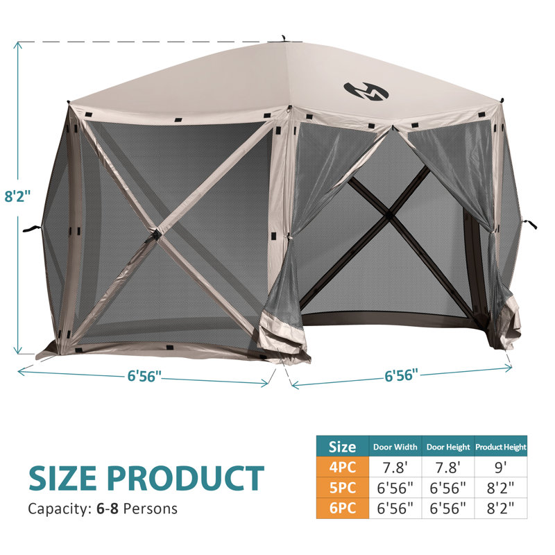 Tan 6-Sided Pop-Up Gazebo Tent with Mesh Panels