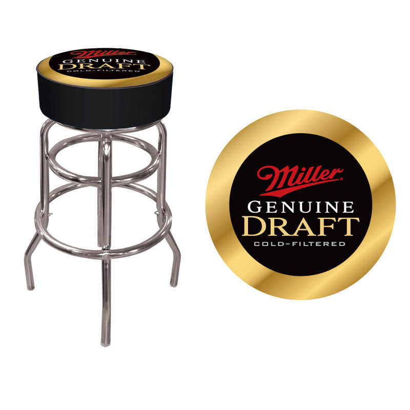 Adjustable Black Leather Swivel Bar Stool with Chrome Base
