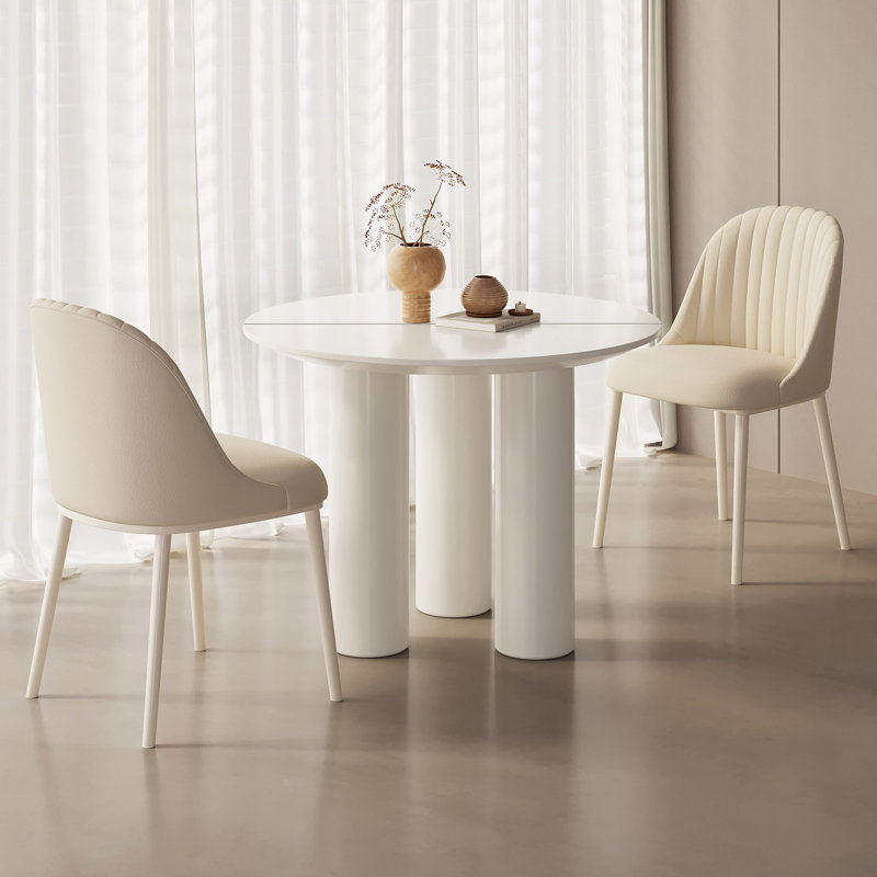 39.37" Modern Cream White Dining Table,Round  Kitchen Table for Kitchen, Bar, Living Room, Cream, 29.72"H x 39.37"L x 39.37"W